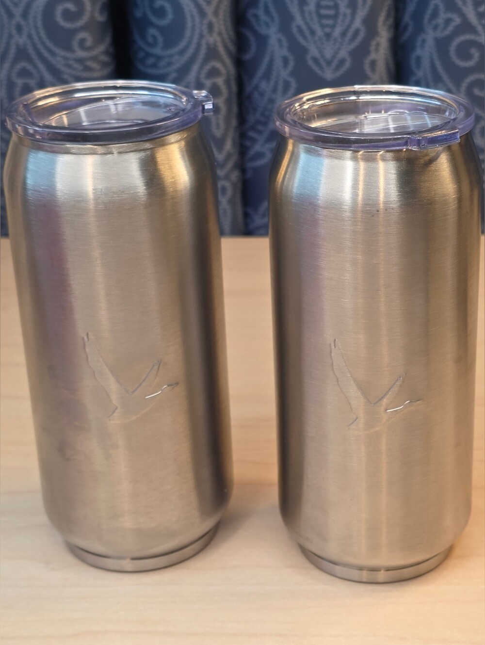 Grey Goose Vodka Brushed Stainless Steel 6.5" Insulted Tumblers w/Lids Set of 2